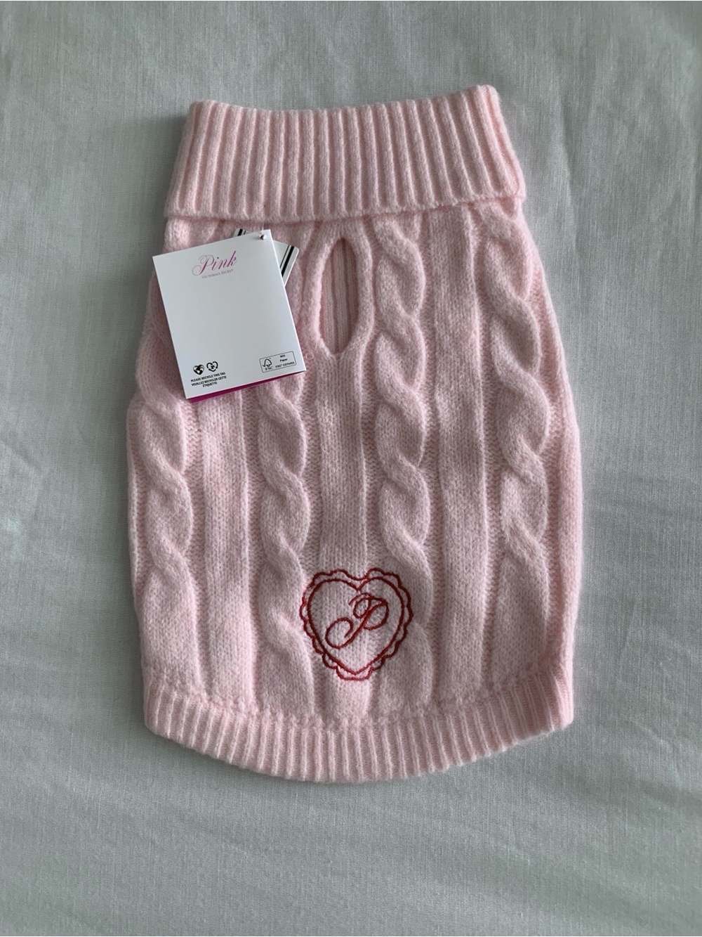 PINK Victoria's Secret Pup Pet Sweater Pink Tulip Cable Knit XS NWT